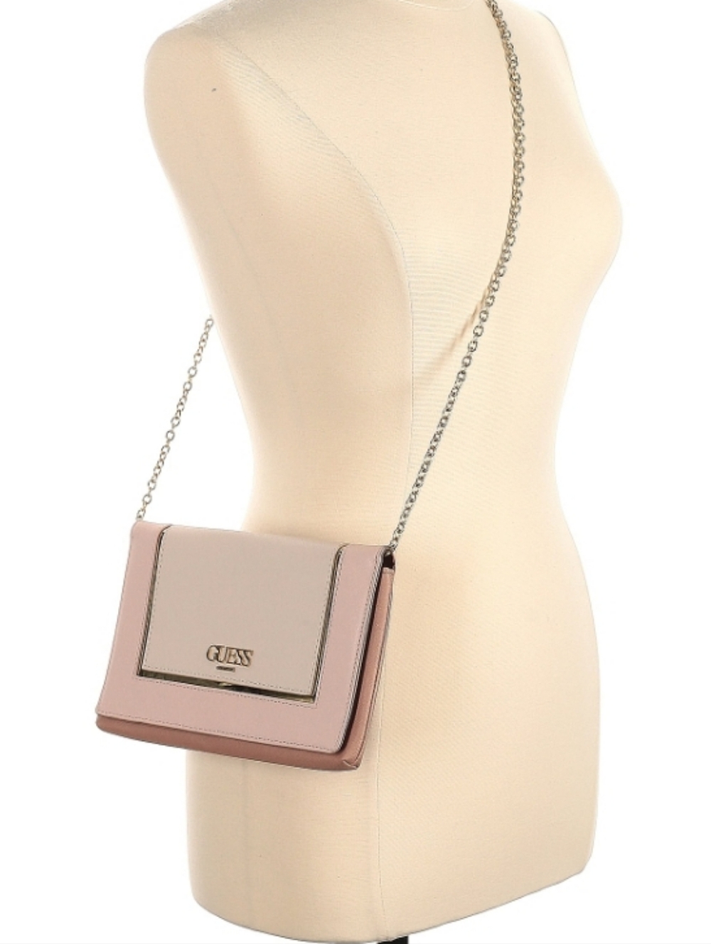 GUESS Pink and Cream Chain Clutch with Gold Accents - Picture 3 of 4